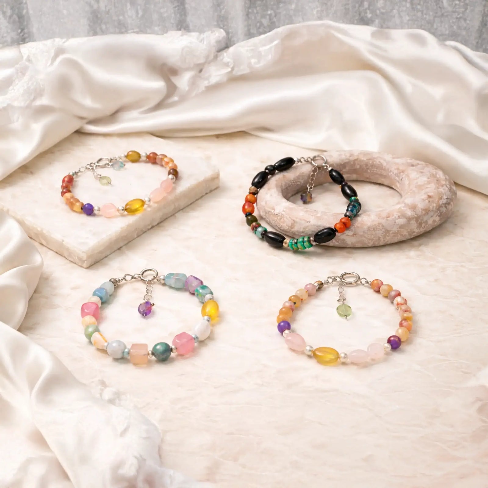 Handcrafted gemstone bead bracelet collection by En Mi Jewels