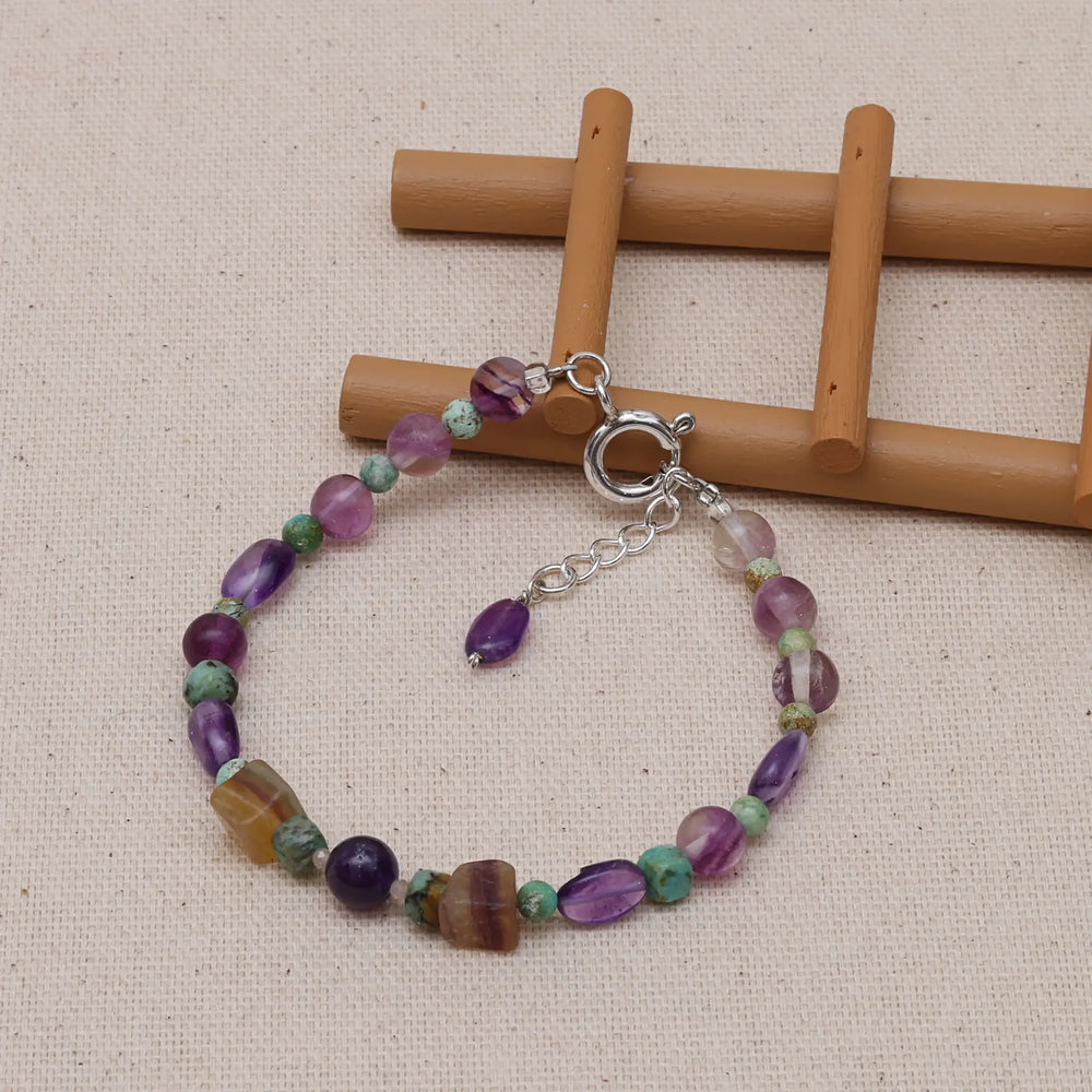 Aligned Fluorite Turquoise and Amethyst Bracelet