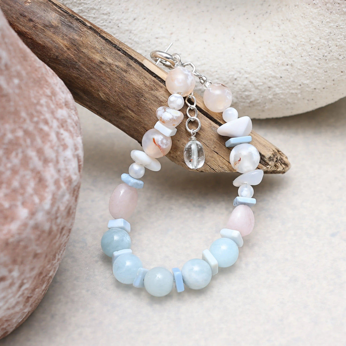 Calm Within Aquamarine Jade and Labradorite Bracelet