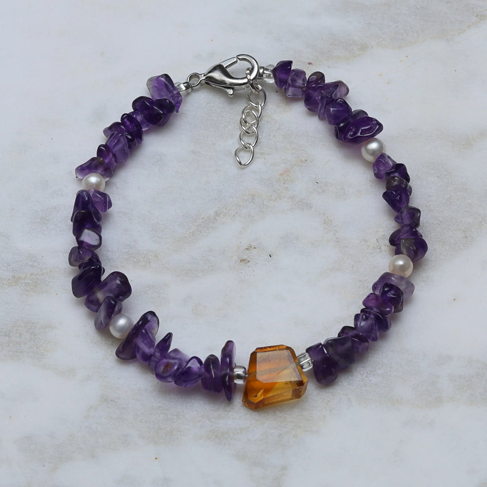 Gentle Light Amethyst Citrine and Pearl Bracelet