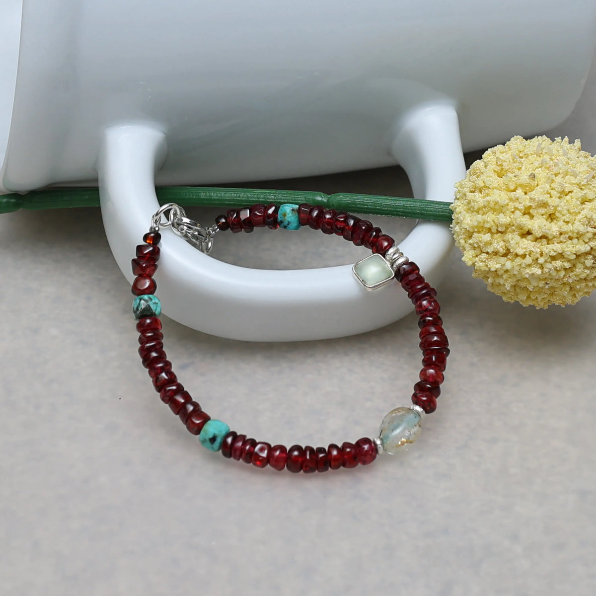 Inner Compass Aquamarine and Garnet Bracelet