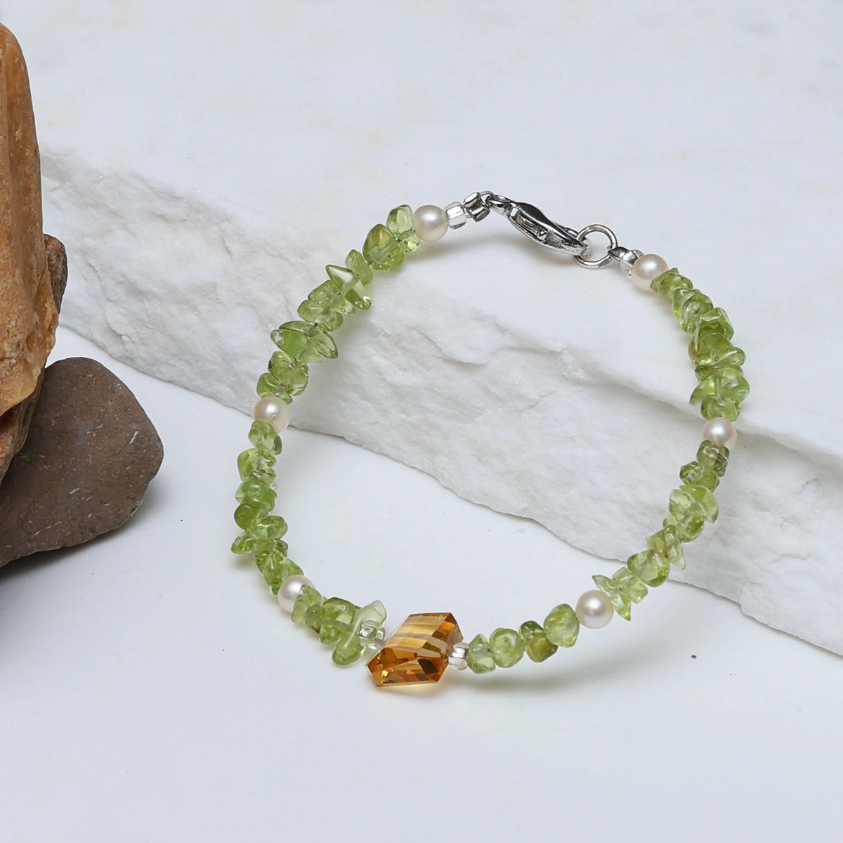 Inner Glow Citrine and Prehnite Bracelet