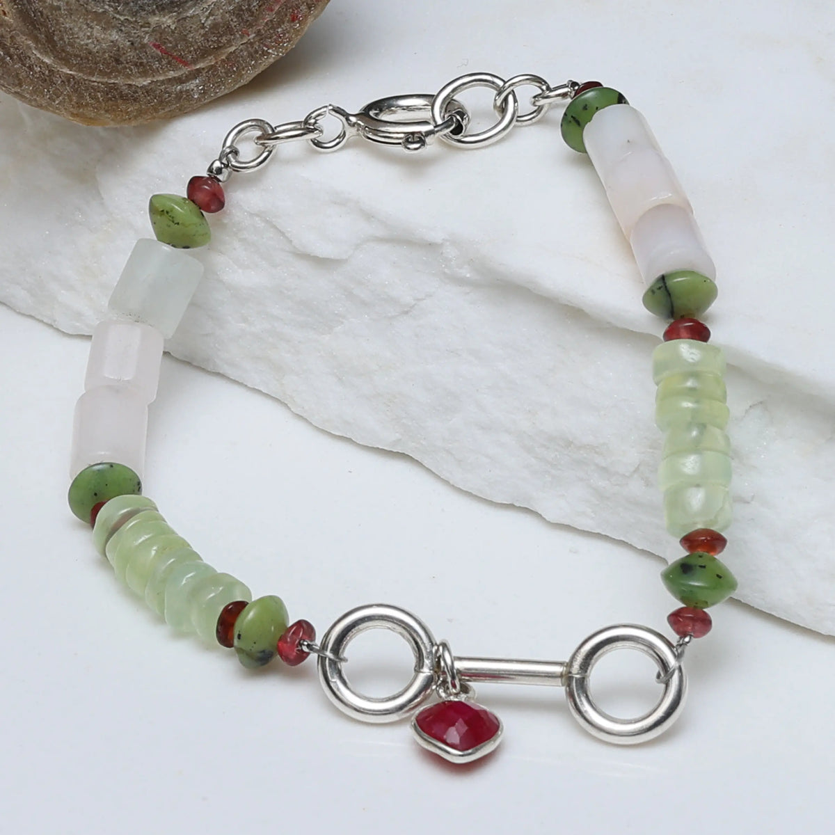 Quiet Bloom Garnet Heart Bracelet