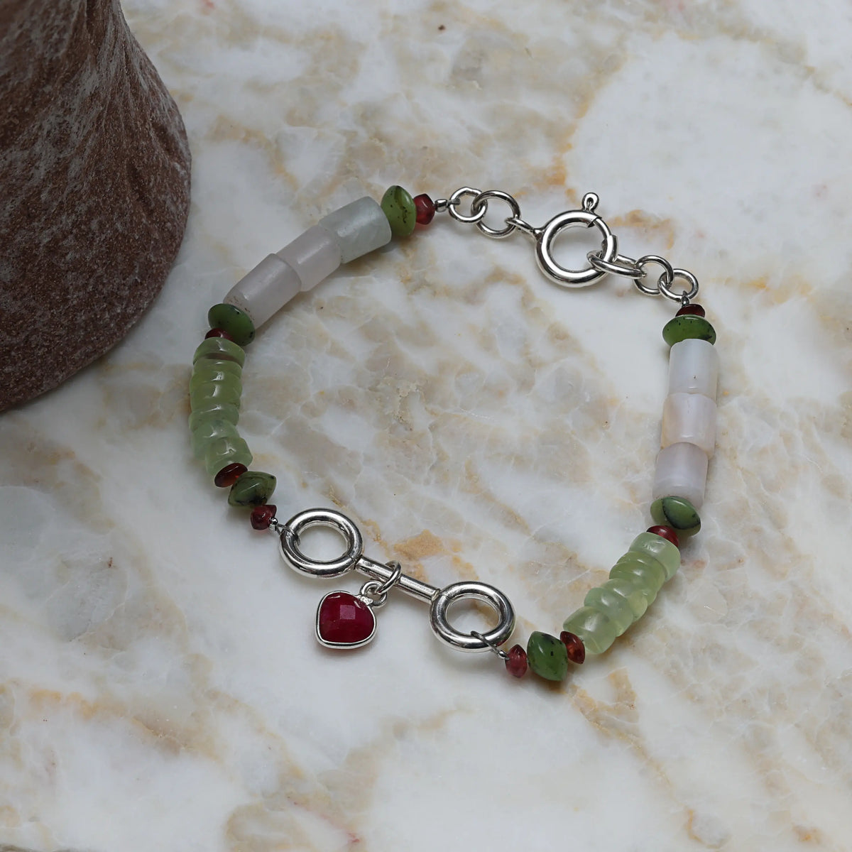 Quiet Bloom Garnet Heart Bracelet