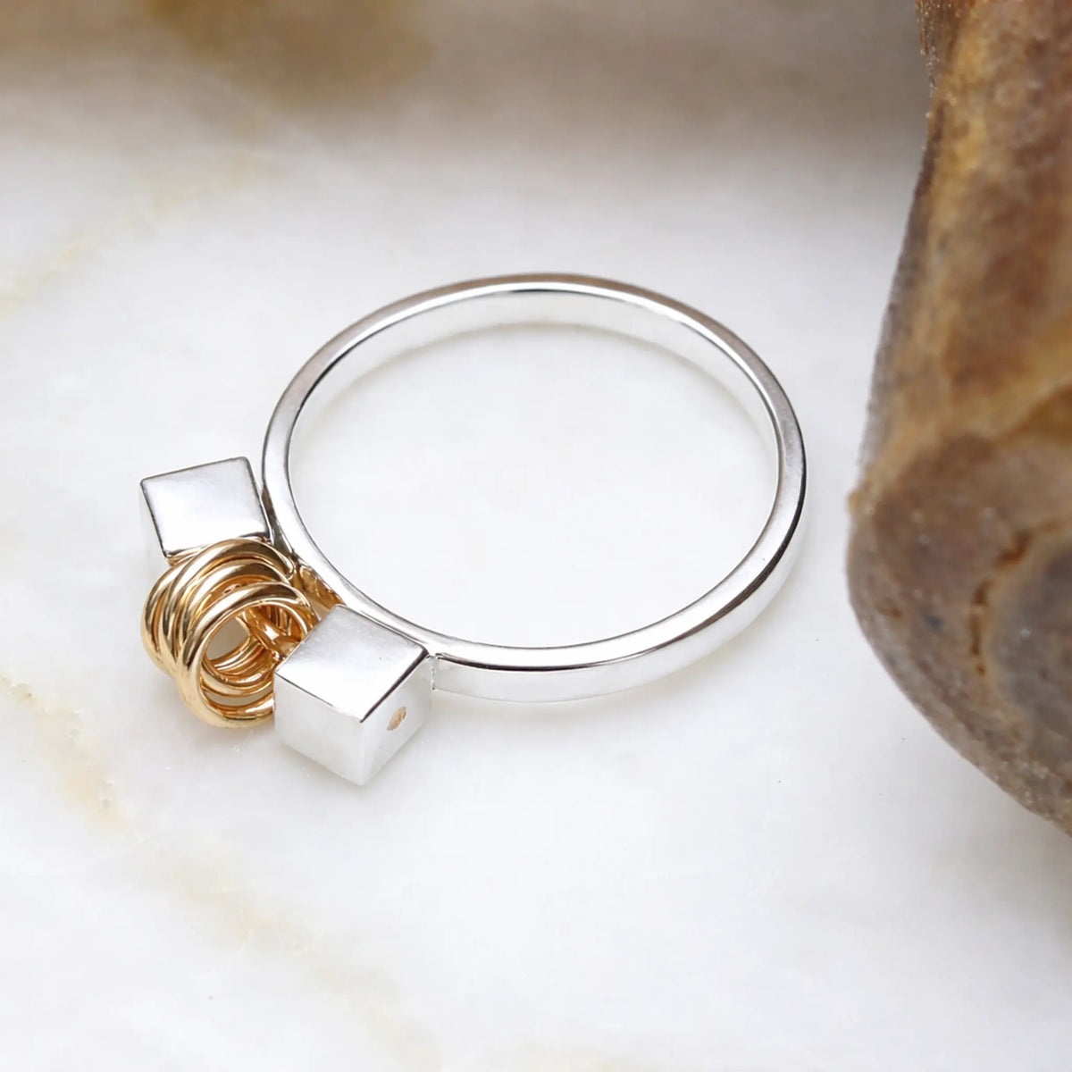 Implore Silver and Gold Ring with Nested Gold Bands