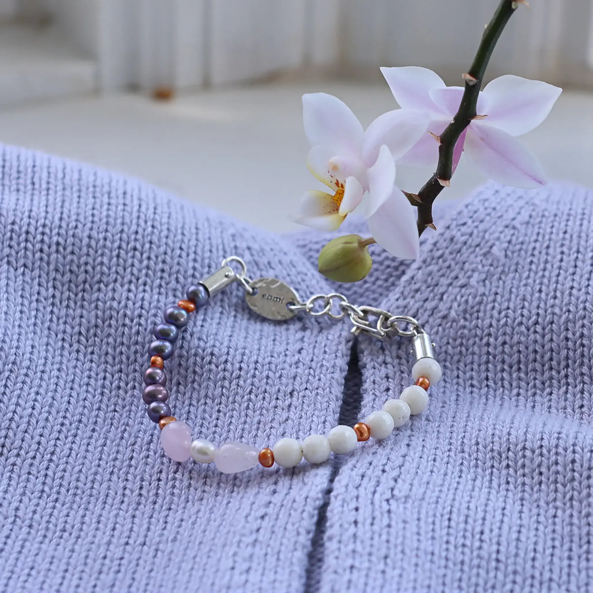 Aqua Beryl Coral and Freshwater Pearl Bracelet