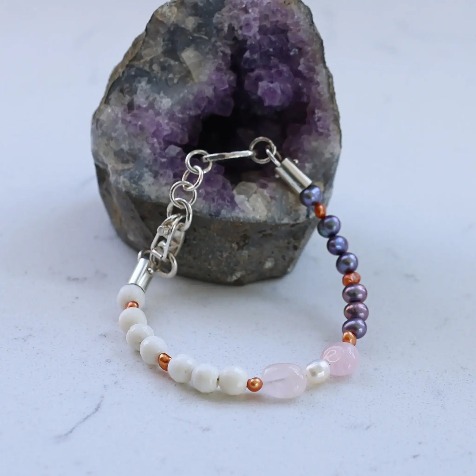 Aqua Beryl Coral and Freshwater Pearl Bracelet