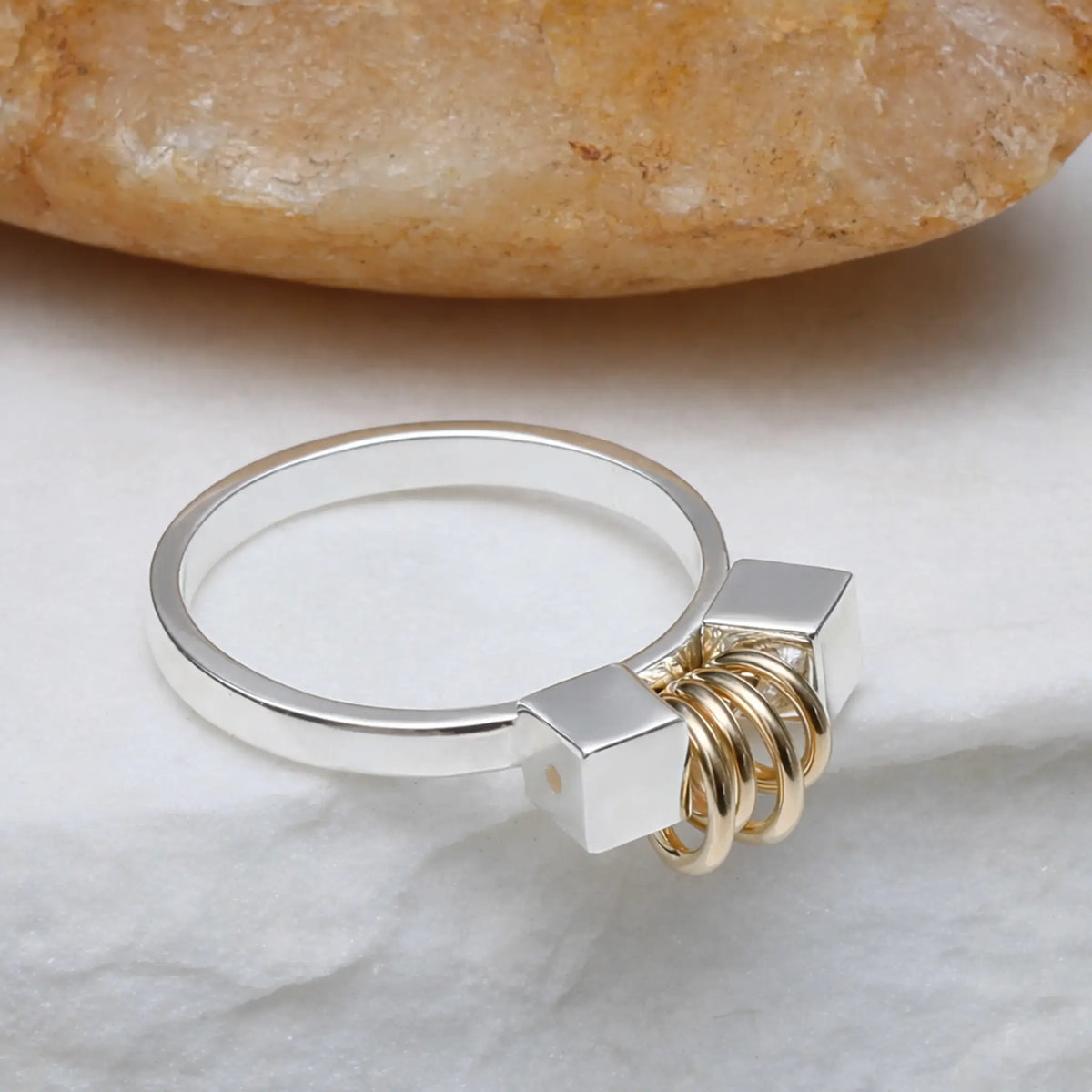 Implore Silver and Gold Ring with Nested Gold Bands