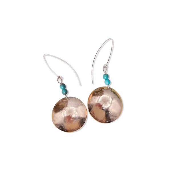 En Mi Handmade jewelry. Copper dome earrings with turquoise beads. Drop dangle.