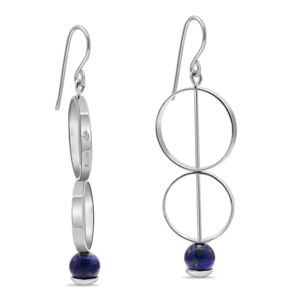 En MI Handmade jewelry - double sterling silver hoop earrings accented with lapis lazuli bead.