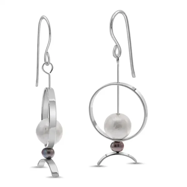 En Mi handmade earrings. Sterling Silver hoop earrings. Pearl accent. Drop dangle earrings for women