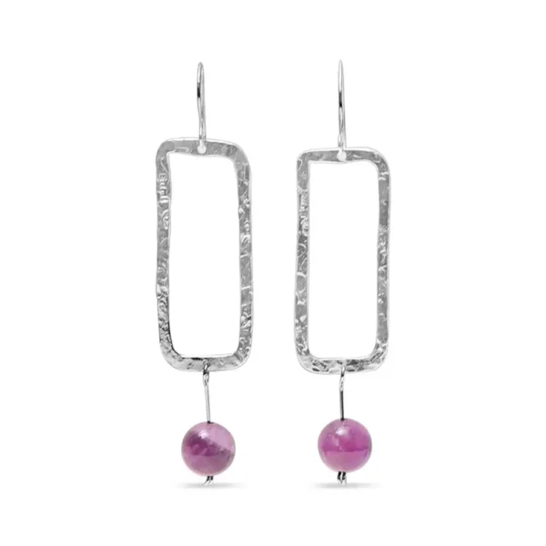 En Mi jewels handmade earrings. Sterling silver earrings. Rectangle drop dangle earrings accented with genuine amethyst beads. Sterling silver earrings for women.