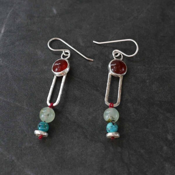 En MI Jewels | Chanda Silver Earrings |Turquoise and Quartz | Carnelian