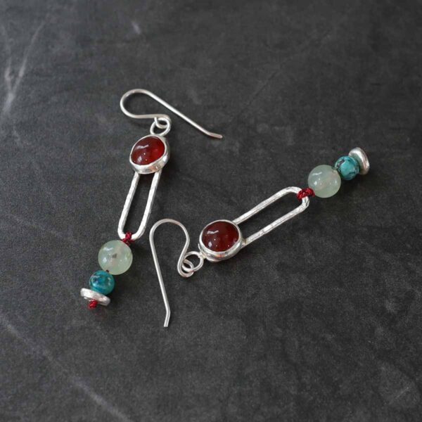 En MI Jewels | Chanda Silver Earrings |Turquoise and Quartz | Carnelian