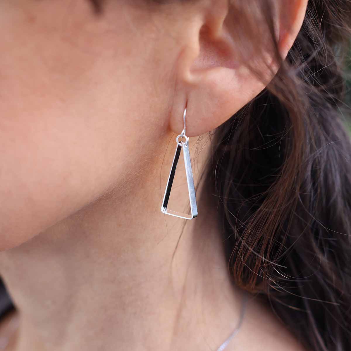 Numbering♥ #3191 Triangle Earrings with Stone Chain Athra Luxe Diamond Cut Beaded Fringe Triangle Chain Drop